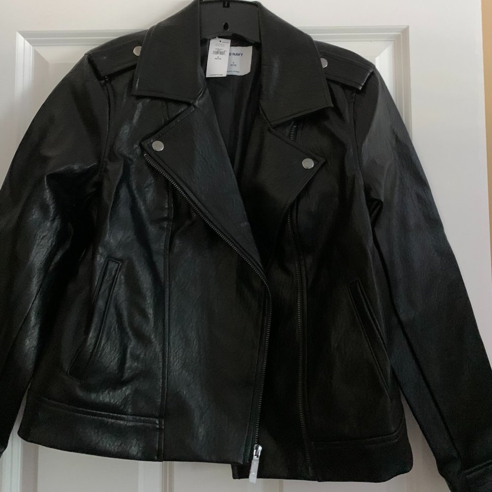 Black faux leather Moto jacket size petite small